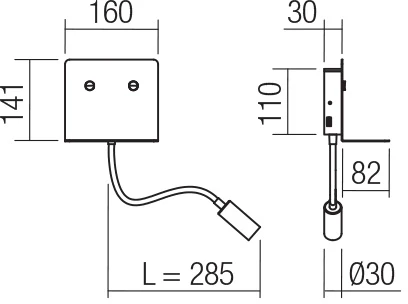 9W LED sieninis šviestuvas MOKA, baltas, 3000K, su USB