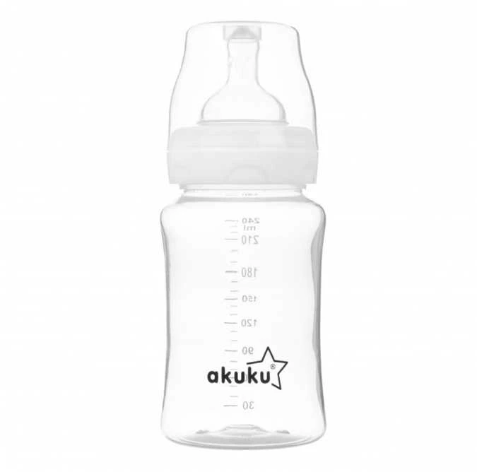 Akuku buteliukas 240 ml., plataus kaklelio, nesukeliantis dieglių, A0107