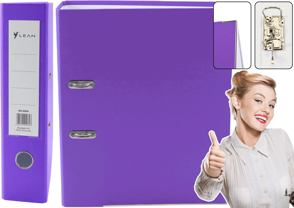 Lean Violetinis A4/75mm segtuvas su svirtiniu mechanizmu