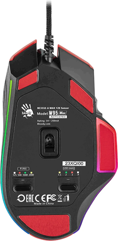 Pelė Myszka žaidimams A4Tech Bloody W95Max su laidu 12000 dpi optinė raudona