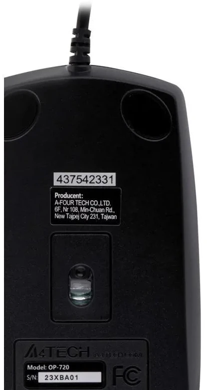 A4Tech OP-720 A4TMYS43754 pelė (optinė; 800 DPI; juoda)