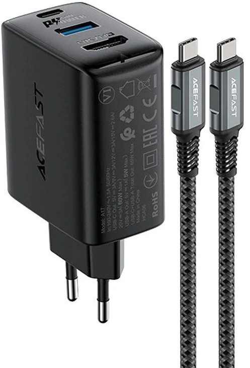 Įkroviklis Acefast A17 65W GaN USB-C/USB-A/HDMI juodas