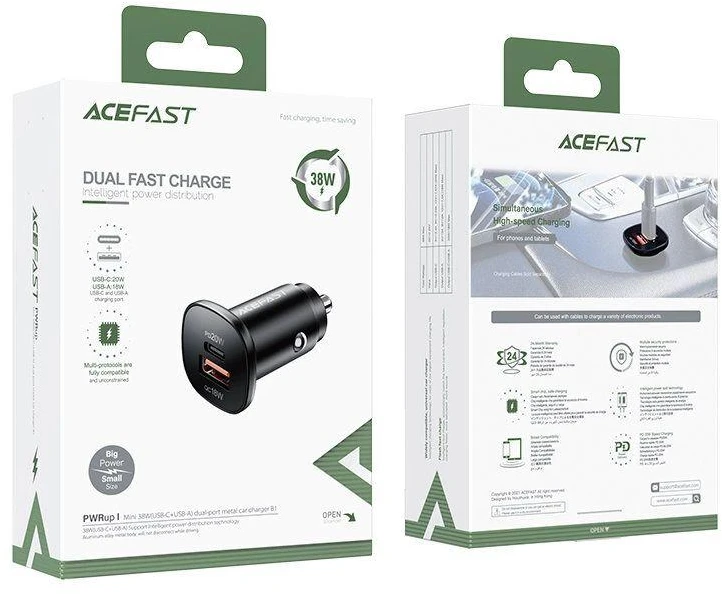 Automobilinis įkroviklis Acefast B1 Mini 38W USB-C+USB-A juodas