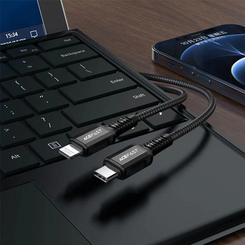 USB-C laidas į Lightning Acefast C1-01, 1.2 m (juodas)