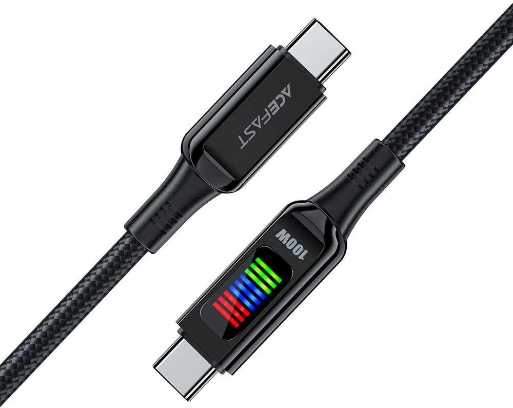 USB-C į USB-C laidas Acefast C7-03 1.2 m, su ekranu (juodas)