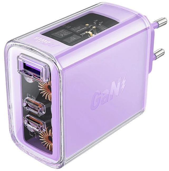 Sieninis įkroviklis Acefast A45, 2x USB-C, 1xUSB-A, 65W PD (violetinė)