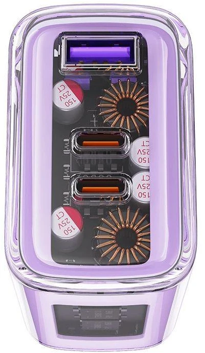 Sieninis įkroviklis Acefast A45, 2x USB-C, 1xUSB-A, 65W PD (violetinė)