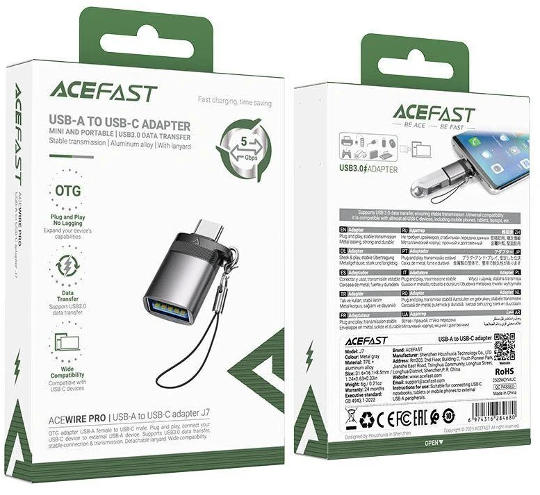 Acefast J7 USB-A - USB-C adapteris - pilkas