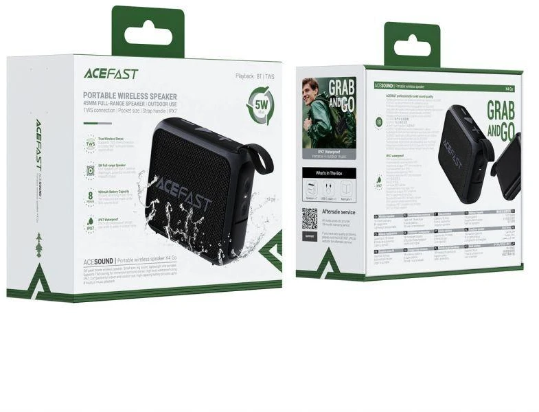 Ausinės Acefast „Fadad K4 Go Bluetooth 5.4“ belaidis garsiakalbis – juodas