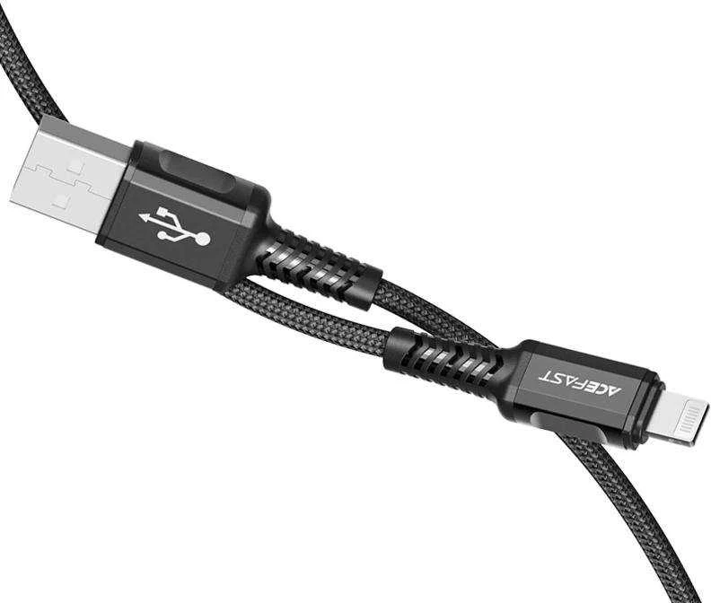 USB laidas prie Lightning Acefast C1-02, 1.2 m (juoda)