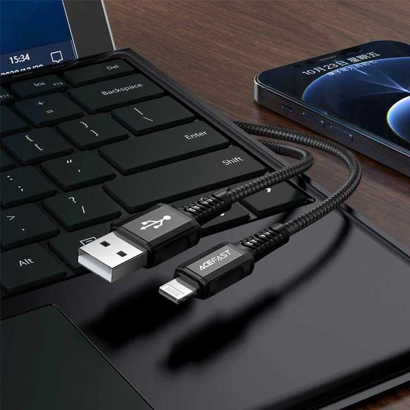USB laidas prie Lightning Acefast C1-02, 1.2 m (juoda)