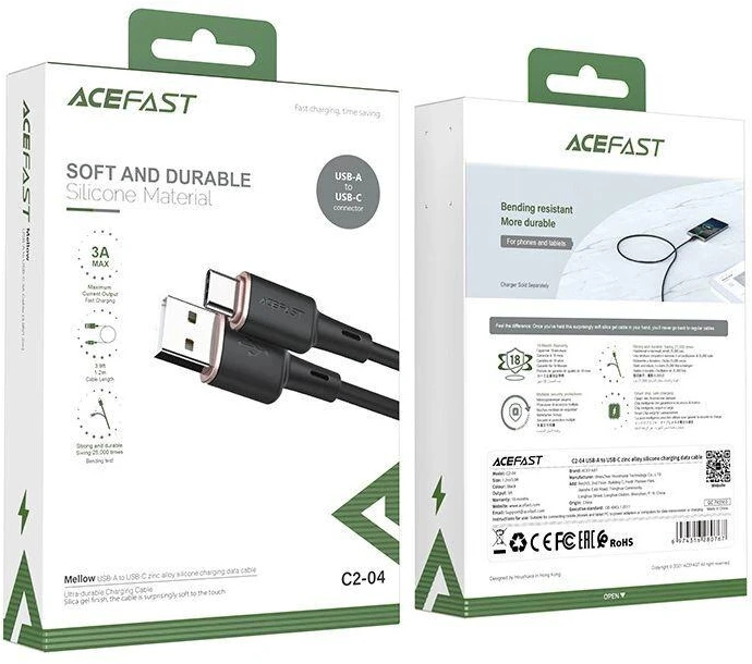 USB laidas Acefast C2-04 USB-A į USB-C 1.2m juodas