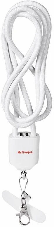 Activejet virvelė su 3 viename įkrovimo laidu, baltas. Galuose įvairios jungtys: USB-C, „Lightning“ adapteris, USB-A