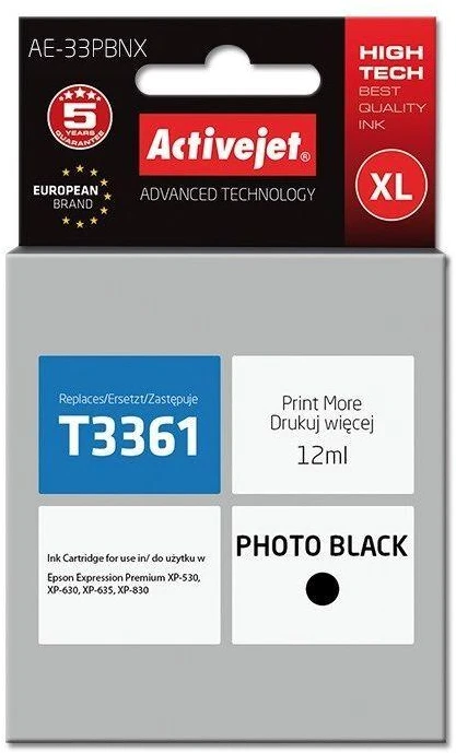 Rašalo Kasetė - Activejet AE-33PBNX, 12 ml, Juoda