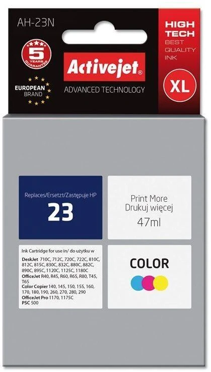 „Activejet AH-23N“ rašalo kasetė (pakeičiama HP 23 C1823D; Supreme; 47 ml; spalvota)