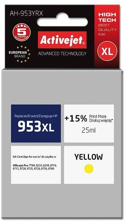 Rašalo Kasetė - Activejet AH-953YRX Premium 25 ml Geltona