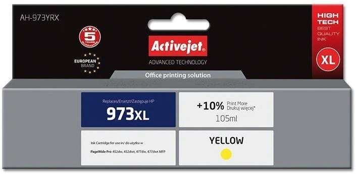 Rašalo kasetė Activejet AH-973YRX (pakaitinė HP 973XL F6T83AE, Premium, 105 ml, geltona)