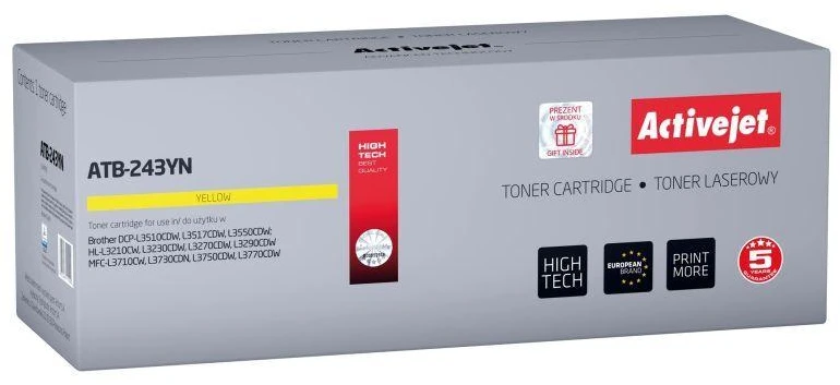 Toneris Activejet ATB-243YN (pakaitinis Brother TN-243Y, standartinis, 1000 puslapių, Geltona)