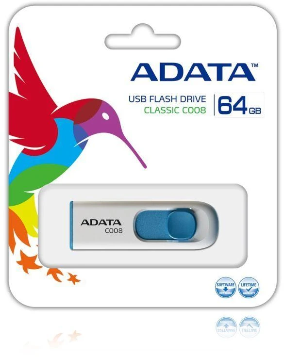 Ištraukiamas atmintukas Adata C008 64GB Baltas/Mėlynas