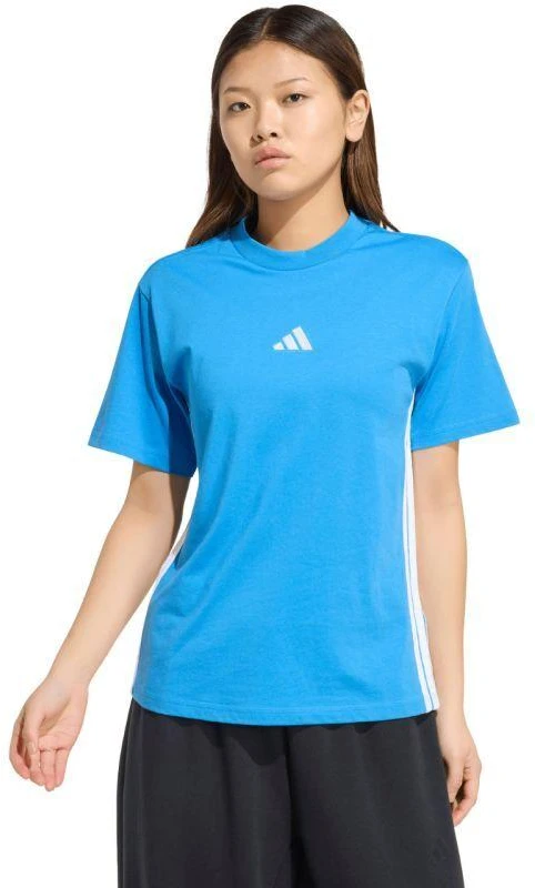 adidas Essentials 3-Stripes medvilniniai moteriški marškinėliai, šviesiai mėlyni, KC5197