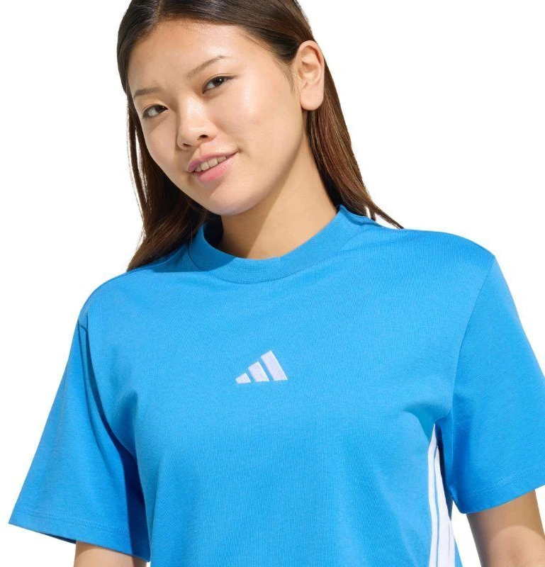 adidas Essentials 3-Stripes medvilniniai moteriški marškinėliai, šviesiai mėlyni, KC5197