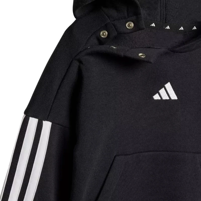 adidas Essentials Joggeriai 3 juostelių Fleece džemperis su gobtuvu Sportinis kostiumas vaikams Juodas JD6484