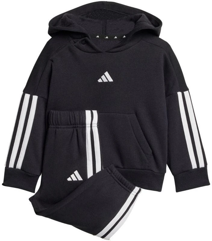 adidas Essentials Joggeriai 3 juostelių Fleece džemperis su gobtuvu Sportinis kostiumas vaikams Juodas JD6484