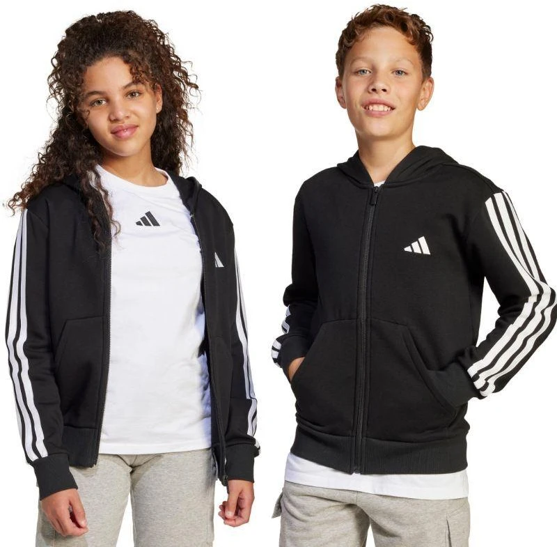 adidas Essentials Vaikiškas džemperis su užtrauktuku, juoda ir balta, JD6494
