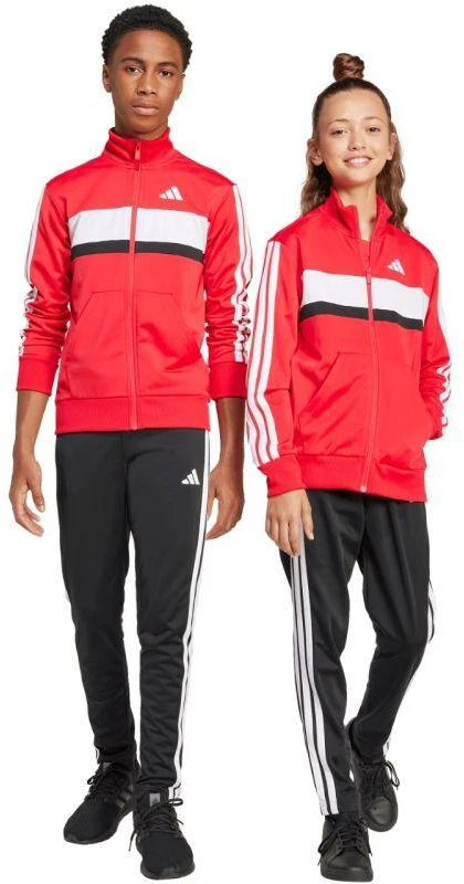 adidas Seasonal Essentials Tiberio 3 juostelių trikotažinis vaikiškas sportinis kostiumas, raudonas ir juodas JI6214
