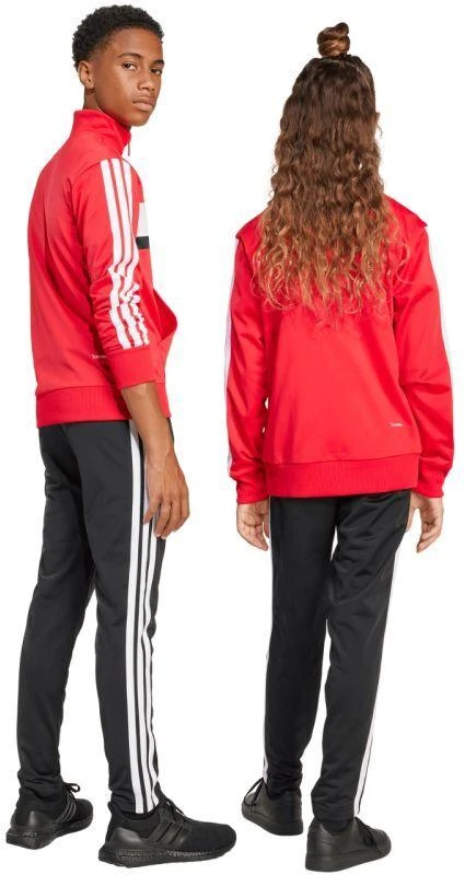 adidas Seasonal Essentials Tiberio 3 juostelių trikotažinis vaikiškas sportinis kostiumas, raudonas ir juodas JI6214