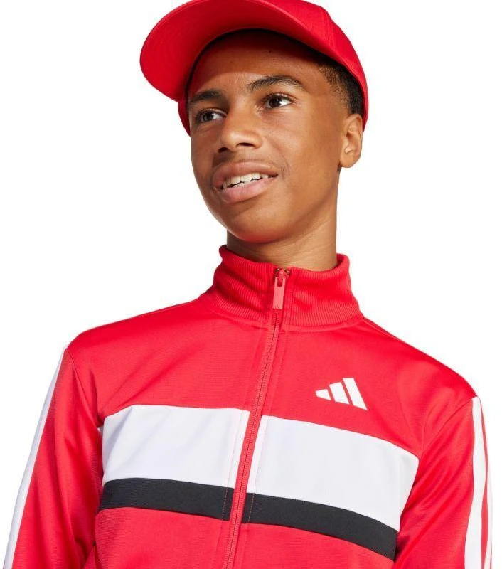 adidas Seasonal Essentials Tiberio 3 juostelių trikotažinis vaikiškas sportinis kostiumas, raudonas ir juodas JI6214