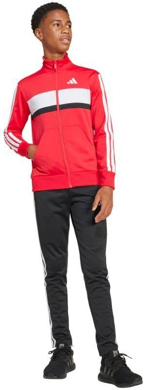 adidas Seasonal Essentials Tiberio 3 juostelių trikotažinis vaikiškas sportinis kostiumas, raudonas ir juodas JI6214