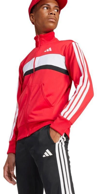 adidas Seasonal Essentials Tiberio 3 juostelių trikotažinis vaikiškas sportinis kostiumas, raudonas ir juodas JI6214