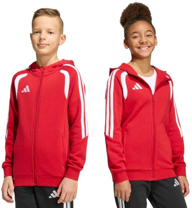 adidas Tiro 26 League sportinis džemperis su pilnu užtrauktuku ir gobtuvu vaikams raudonas KF9101