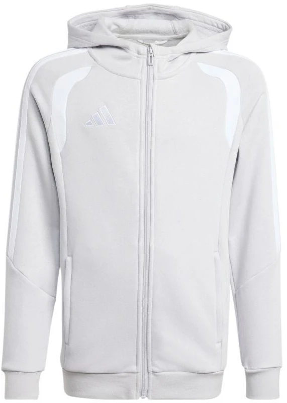 adidas Tiro 26 League sportinis džemperis su gobtuvu ir užtrauktuku visam ilgiui vaikams pilkas KF3323