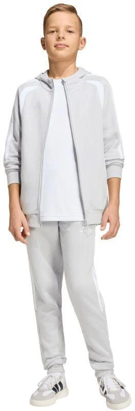 adidas Tiro 26 League sportinis džemperis su gobtuvu ir užtrauktuku visam ilgiui vaikams pilkas KF3323