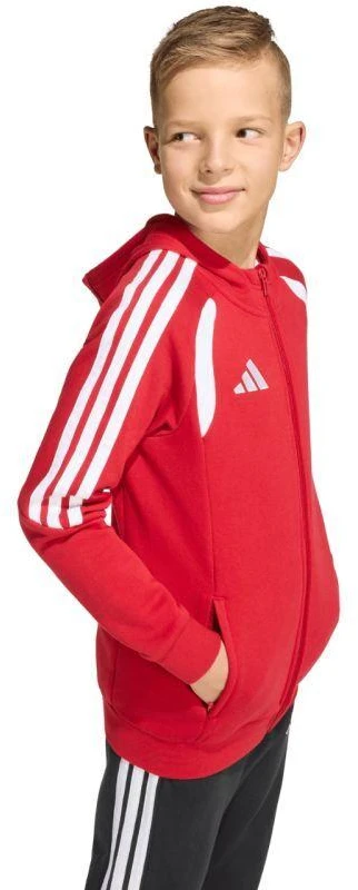 adidas Tiro 26 League sportinis džemperis su pilnu užtrauktuku ir gobtuvu vaikams raudonas KF9101