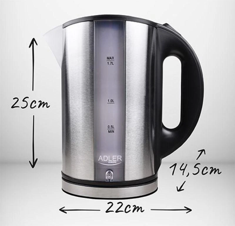 Adler | Virdulys | AD 1216 | Standard | 2000 W | 1.7 L | Nerūdijantis plienas | 360° rotational base