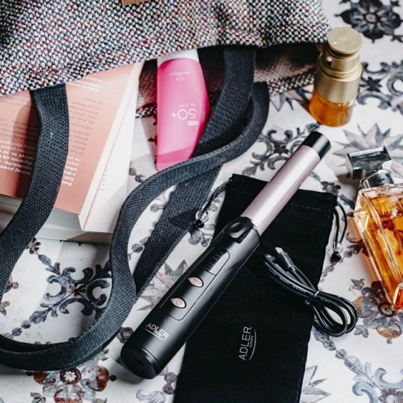 Adler Cordless Curling Iron | AD 2120 | Temperature (min) 170 °C | Ekranas LED | Juodas/Rose Gold