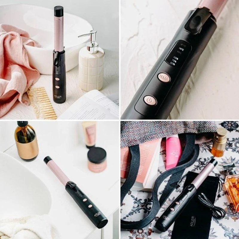 Adler Cordless Curling Iron | AD 2120 | Temperature (min) 170 °C | Ekranas LED | Juodas/Rose Gold