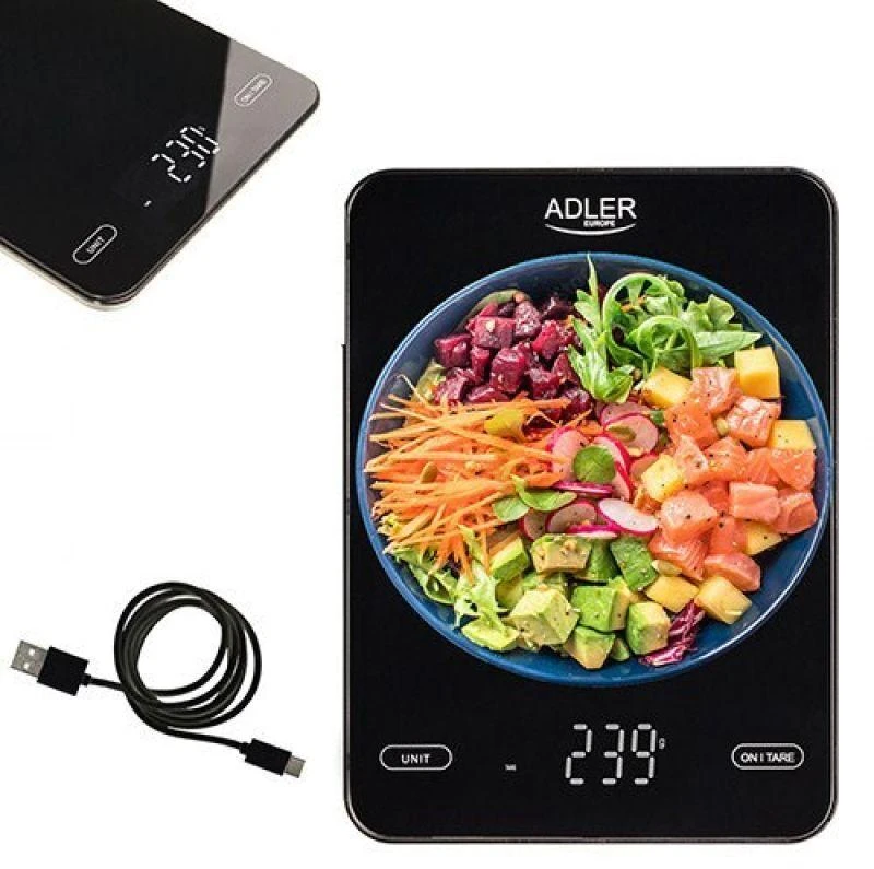 Virtuvinės svarstyklės Adler | Virtuvės svarstyklės | AD 3177b | Didžiausias svoris (talpa) 10 kg | Juodas