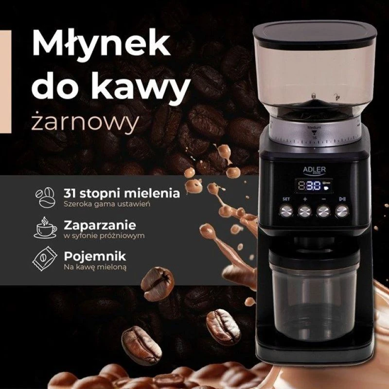 Kavamalė Adler Burr kavos malūnėlis | 4300 AD | 180 W | Kavos pupelių talpa 300g | Juodas