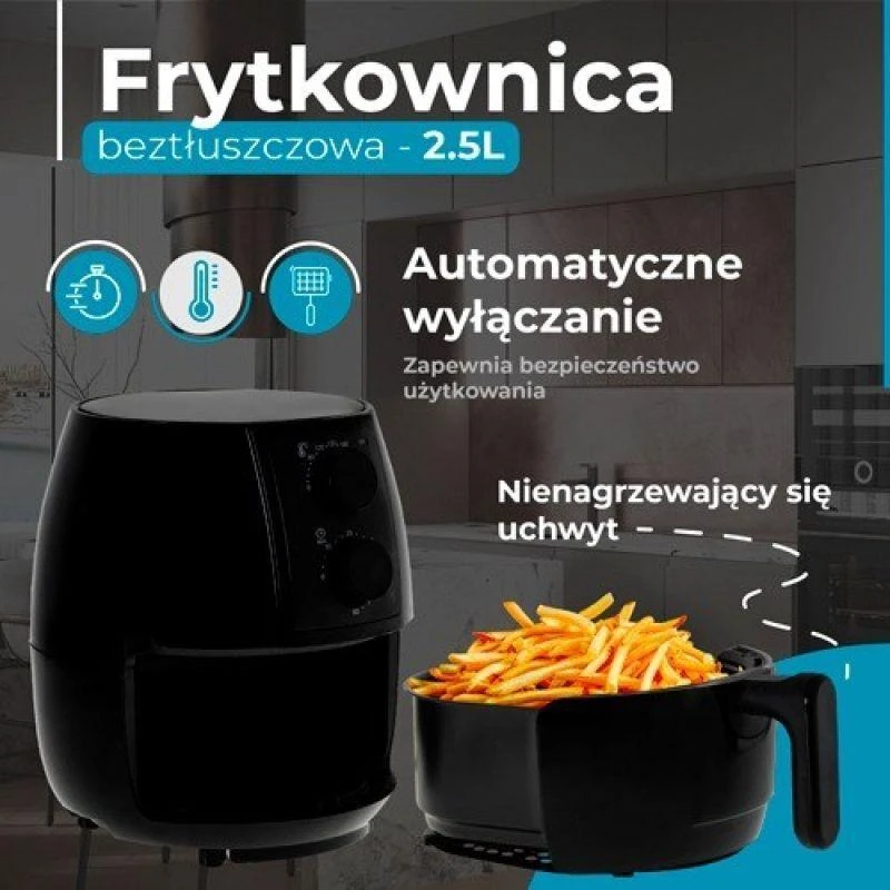 Gruzdintuvė Adler Airfryer orkaitė | AD 6312 | Galia 1600 W | Talpa 2,5 L | Konvekcija | Juodas