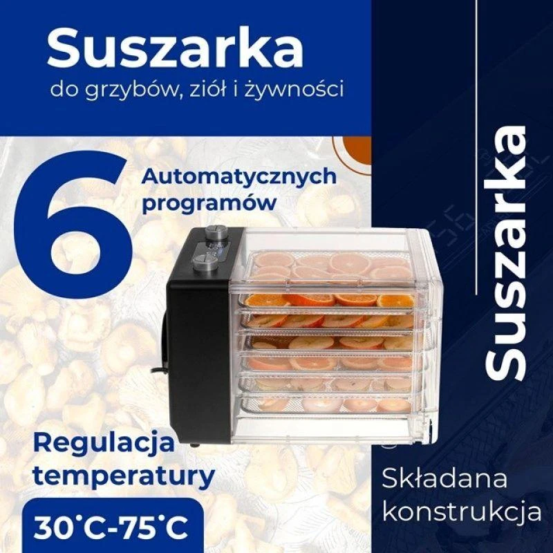 Adler | Maisto džiovyklė | AD 6660 | Galia 600 W | Dėklių skaičius 6 | Integruotas laikmatis | Juodas