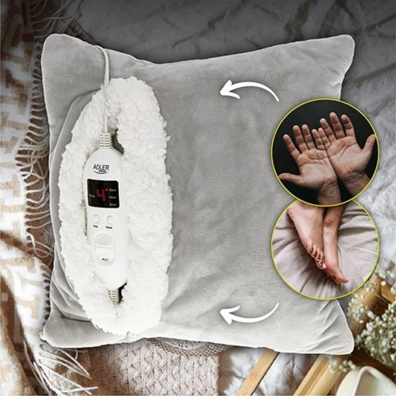 Adler | Blanket Elektrinė šildyklė | AD 7412 | Number of heating levels 8 | Number of persons 1 | Washable | Soft fleece | 80 W | Pilkas