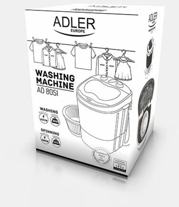 Adler | Skalbimo mašina | AD 8051 | Top loading | Skalbimo talpa 3kg | Unspecified RPM | Gylis 37 cm | Plotis 38 cm | Baltas/Mėlyna