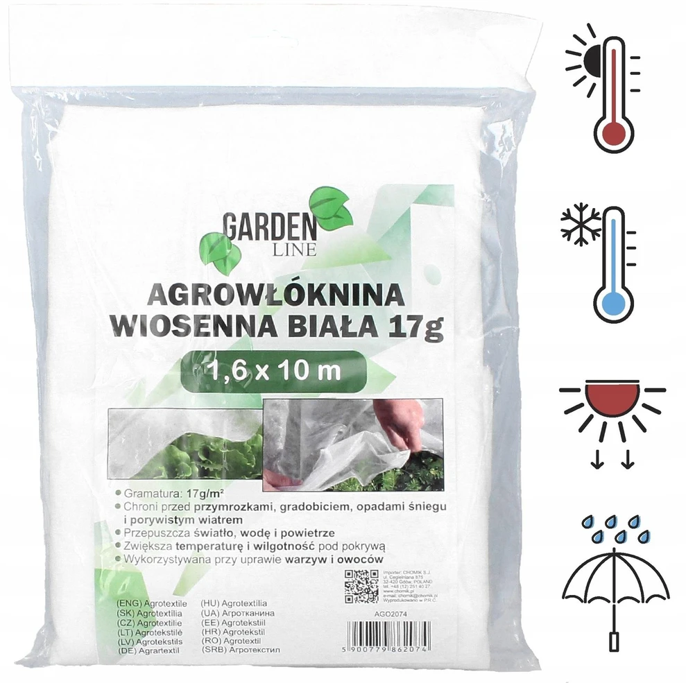Agroplėvelė 1,6 x 10 m pavasarinė balta 17 g/m²
