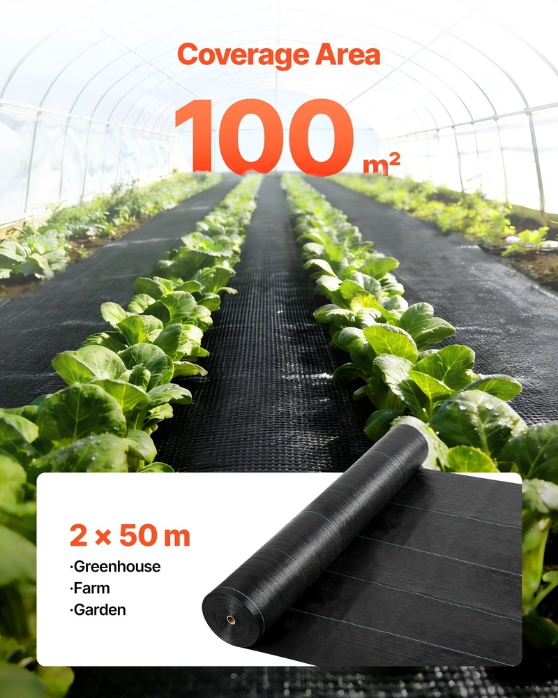 VEVOR Piktžolių barjeras sodui, 2 x 50m audinys
