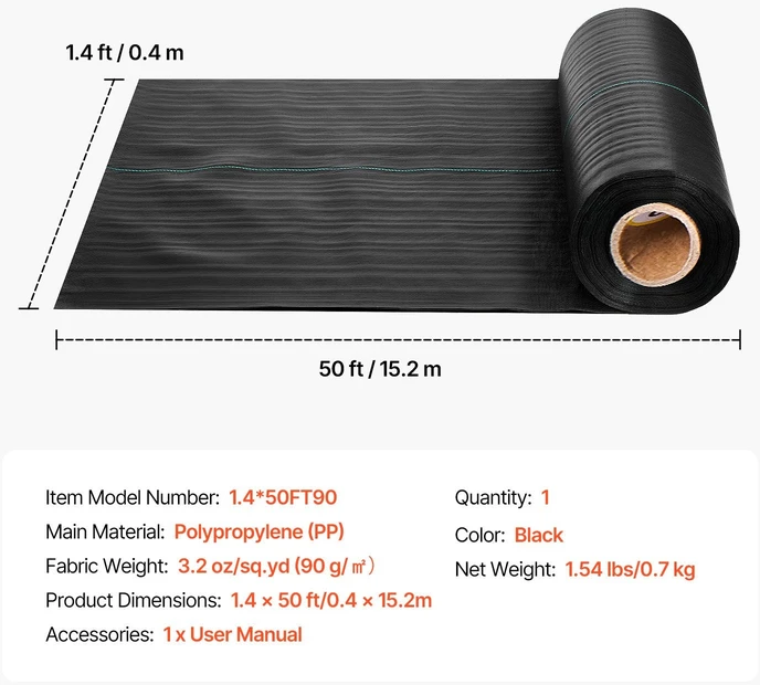 VEVOR Piktžolių barjerinė medžiaga, 0.4 x 15.2m
