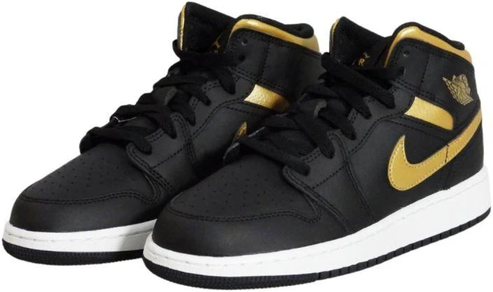 Air Jordan 1 Mid Jaunuoliams (GS) Krepšinio bateliai Juoda/Metalinė aukso - DQ8423-071